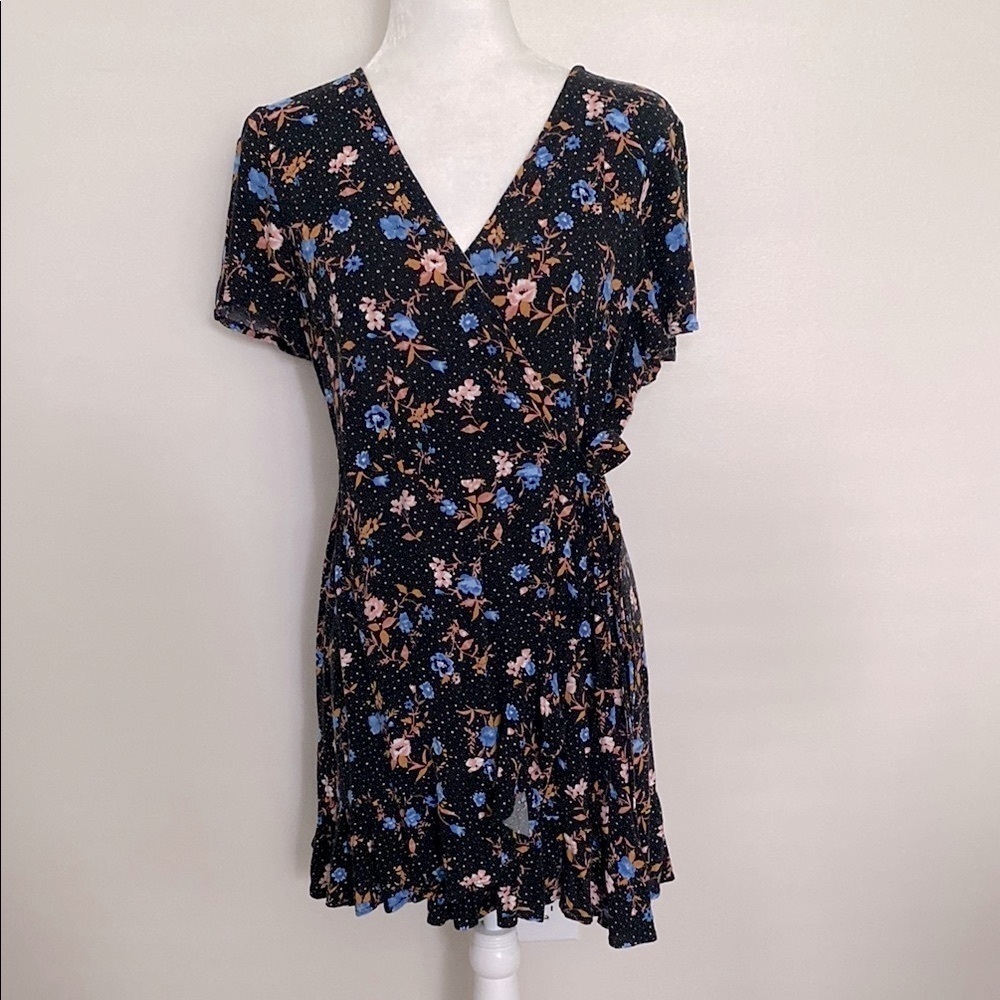 Xhilaration black Wrap Dress Short with Flutter Sleeves